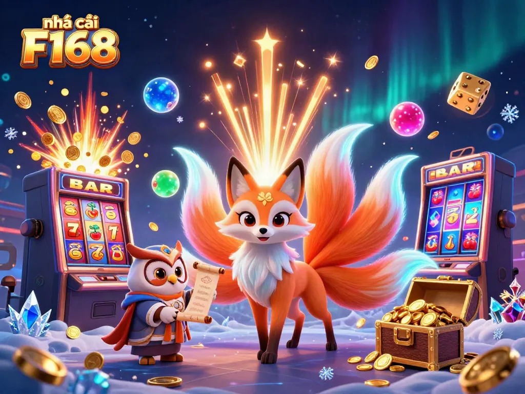 Experience thrilling gameplay at Nhà cái F168, featuring vibrant characters in a dynamic casino scene filled with excitement.