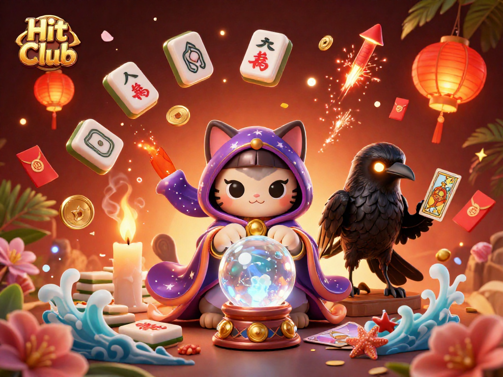 Play thrilling games on Hit Club, experiencing vibrant 3D illustration of fortune tellers and gambling elements.