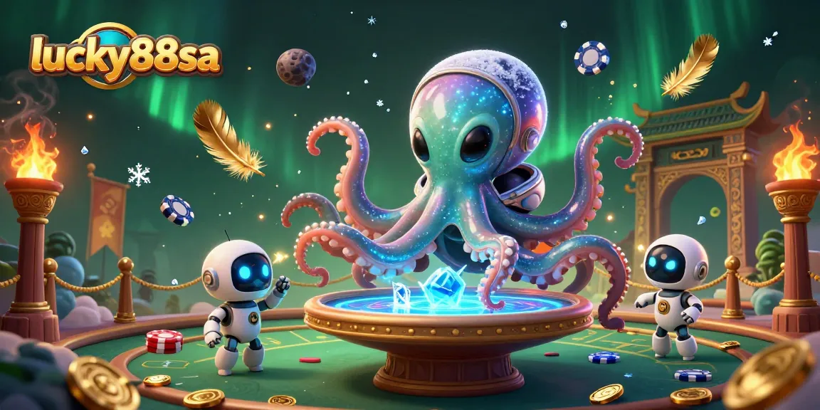 Engage with exciting poker games at lucky88sa in this stunning alien-themed casino illustration!