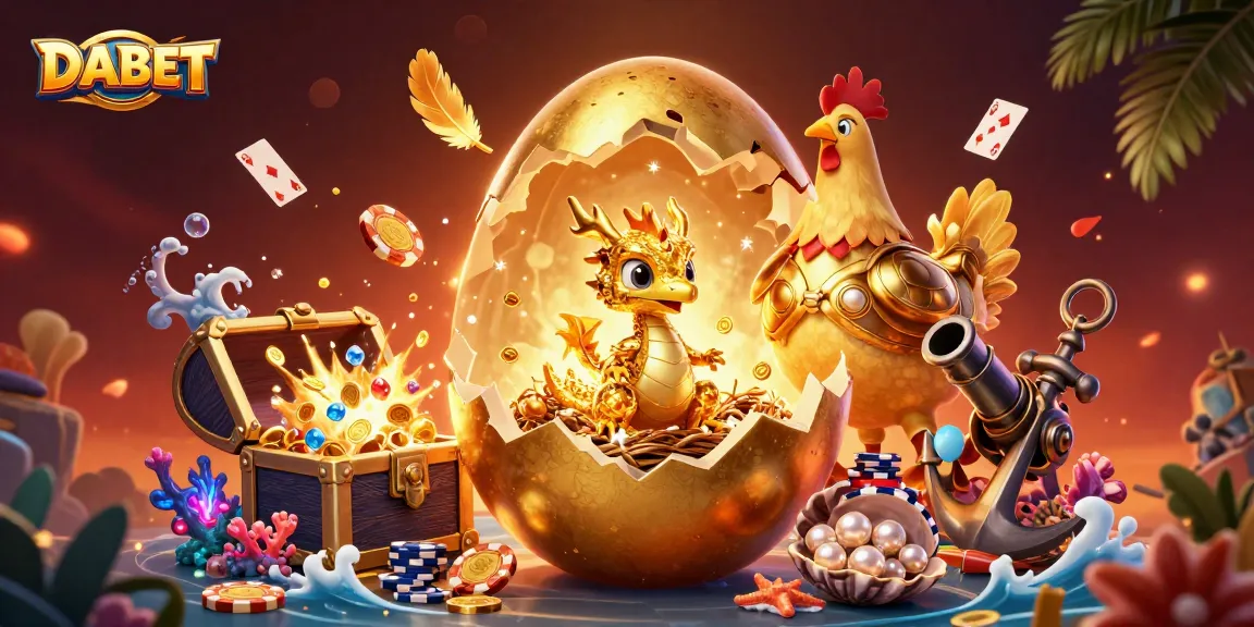 DABET reveals a golden dragon amidst poker chips and treasure in a captivating casino scene.