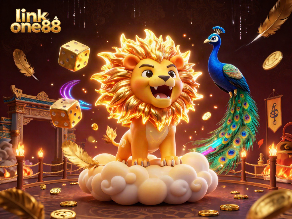 Spin the reels and win big with link one88 in this vibrant casino-themed 3D illustration.