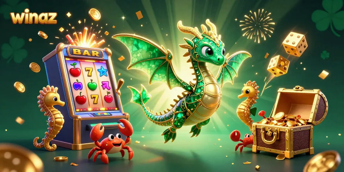 Winaz slots come alive as a sea dragon and friends celebrate a jackpot explosion with vibrant colors and epic casino elements.