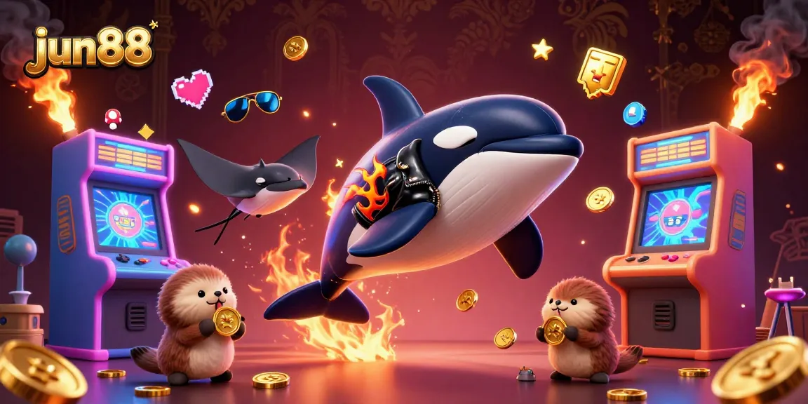 Unleash your winnings with jun88's vibrant casino world featuring playful sea characters.