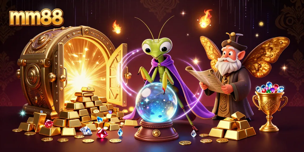 Engage in mm88 casino with vibrant fortune teller, ancient scrolls, and treasures