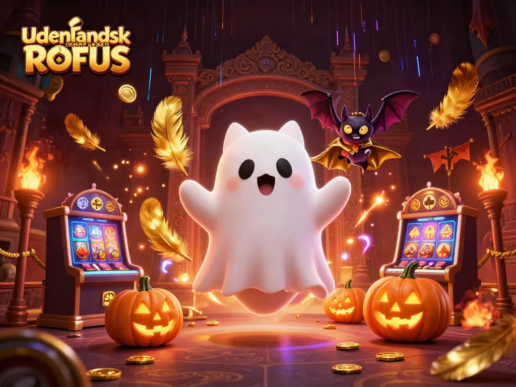 Play exciting games at udenlandsk casino uden ROFUS with vibrant characters in a spooky casino scene.