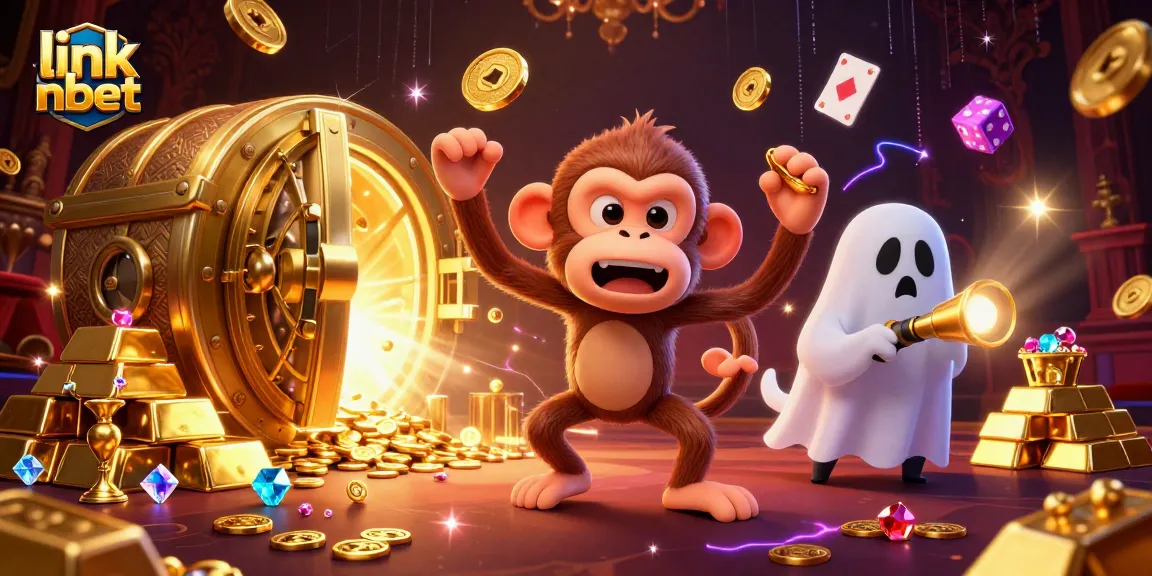 Link nbet showcases a thrilling casino atmosphere with a playful ghost-hunting scene.