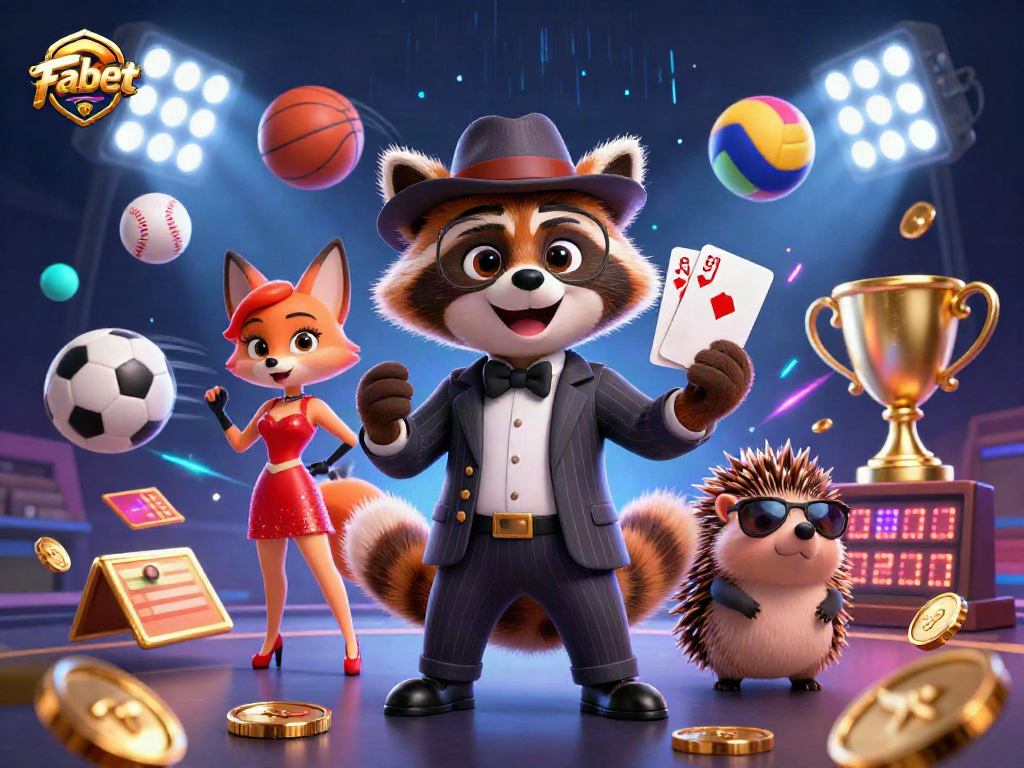 Engage with the exciting world of Fabet, featuring dynamic sports betting visuals and vibrant characters.