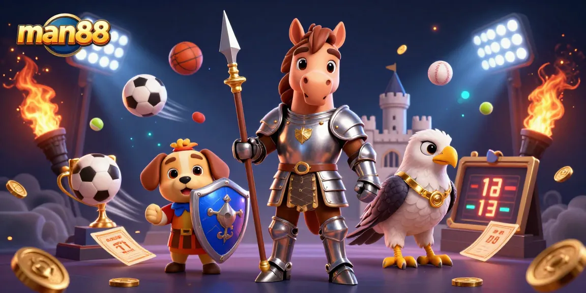 Experience winning strategies at man88 with vibrant sports-themed casino action, showcasing characters and game elements.