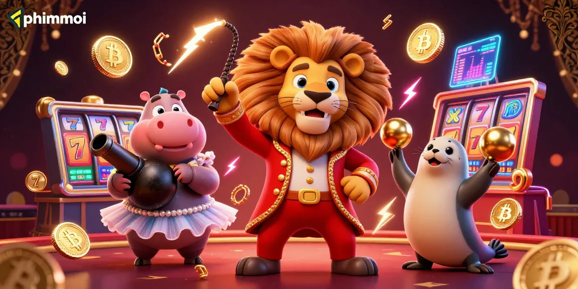 Experience phimmoi casino excitement with a dynamic scene featuring whimsical characters engaged in vibrant gambling action.