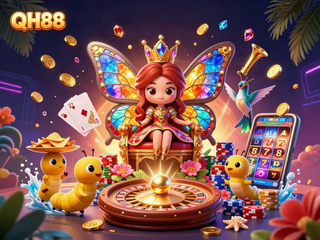 Experience thrilling gameplay at QH88 with vibrant 3D casino characters and rich winning elements.