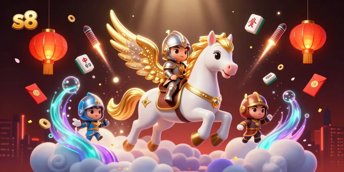 Experience the thrill of s8 with vibrant casino elements and dynamic 3D characters in this stunning illustration.