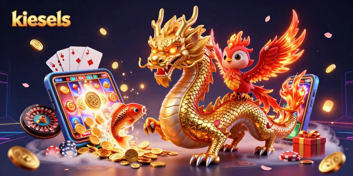 Experience the excitement at kiesels with a vibrant 3D dragon and lucky symbols enhancing your gaming journey.