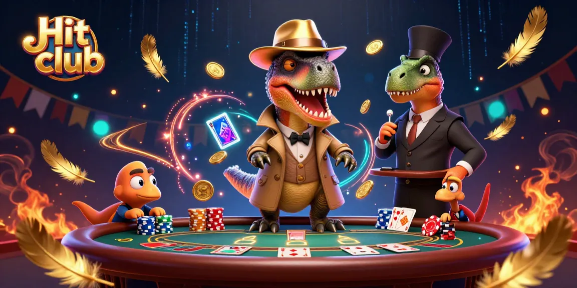 Engage with the Hit club as a sneaky velociraptor plays blackjack under scrutiny.