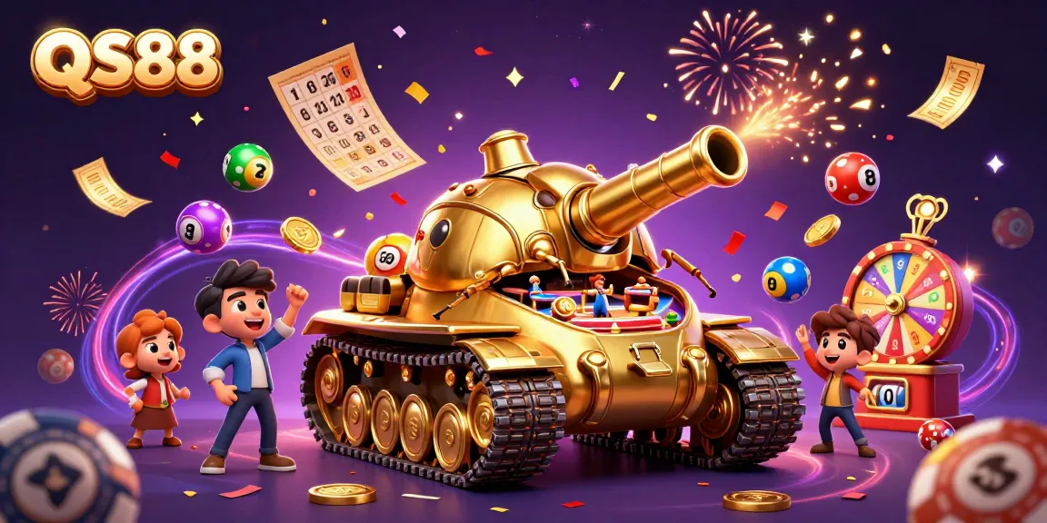 Experience the thrill of QS88 casino with a vibrant 3D illustration featuring games and fun elements.