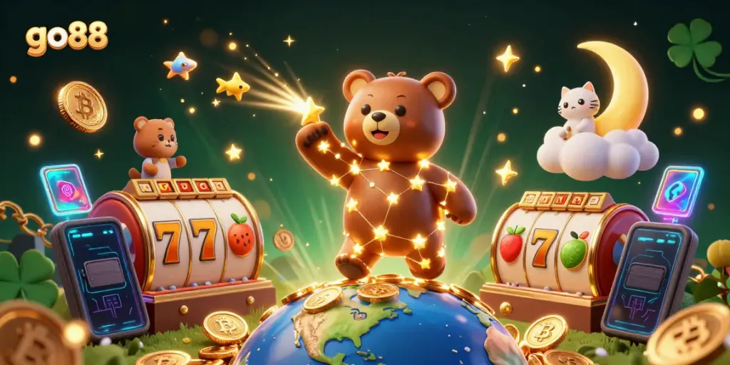 Experience the excitement of go88 with dynamic, vibrant slot game elements and constellation characters.