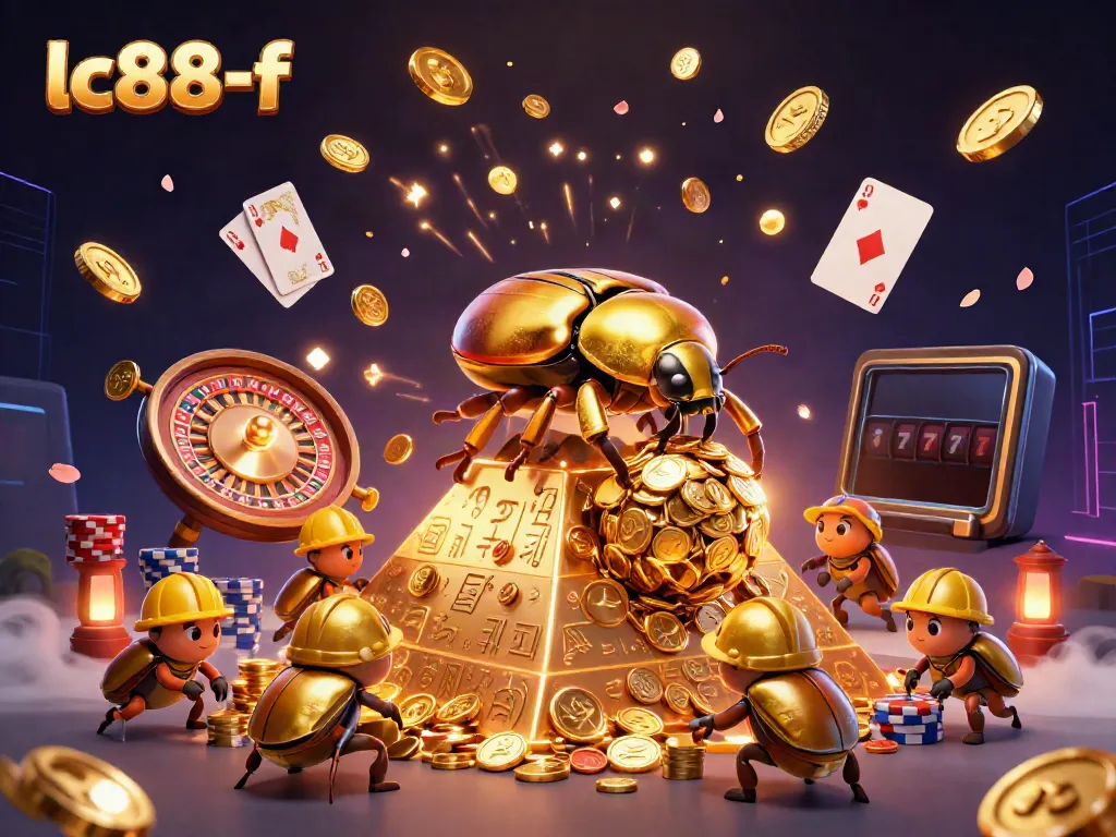 Spin and win at lc88-f with golden treasures in this vibrant 3D casino scene