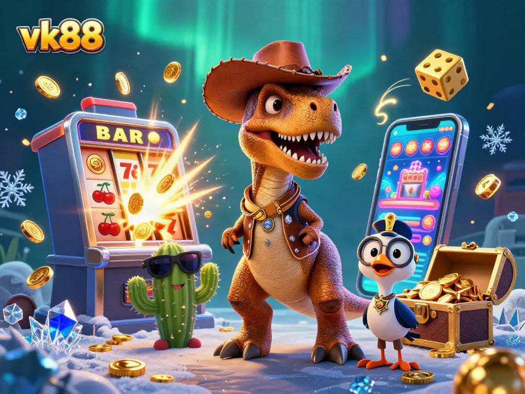 Experience thrilling moments at VK88 casino with colorful slots and dynamic characters.