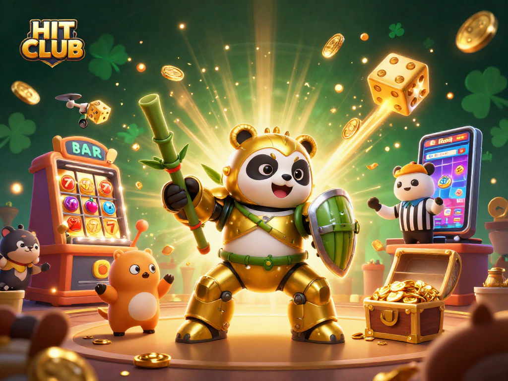 Play thrilling games at HIT CLUB with vibrant visuals bursting from slot machines and dynamic action.