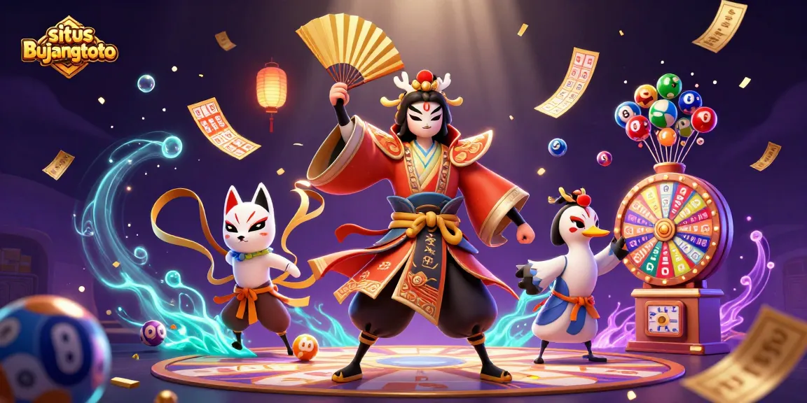 Experience the thrill of situs bujangtoto with vibrant lottery balls and dynamic casino elements in a magical scene.