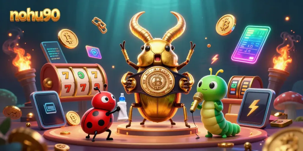 Engage in thrilling jackpot challenges with nohu90 while surrounded by vibrant 3D casino creatures.