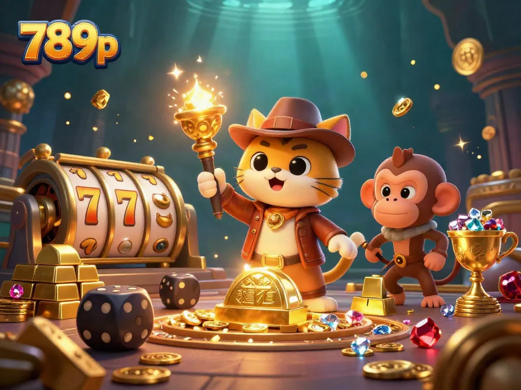 Experience the thrill of 789p as the explorer cat uncovers jackpot treasures in a dazzling casino.