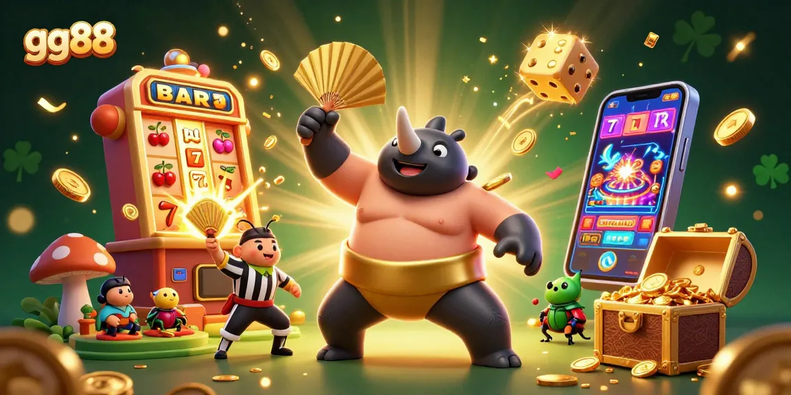 Experience thrilling gameplay at gg88 with vibrant casino elements featuring iconic symbols, coins, and champions.