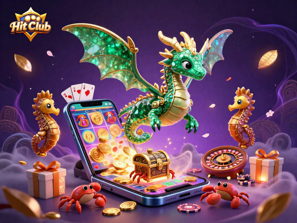 Engage with Hit Club's dynamic gaming world through vibrant illustrations of casino excitement.