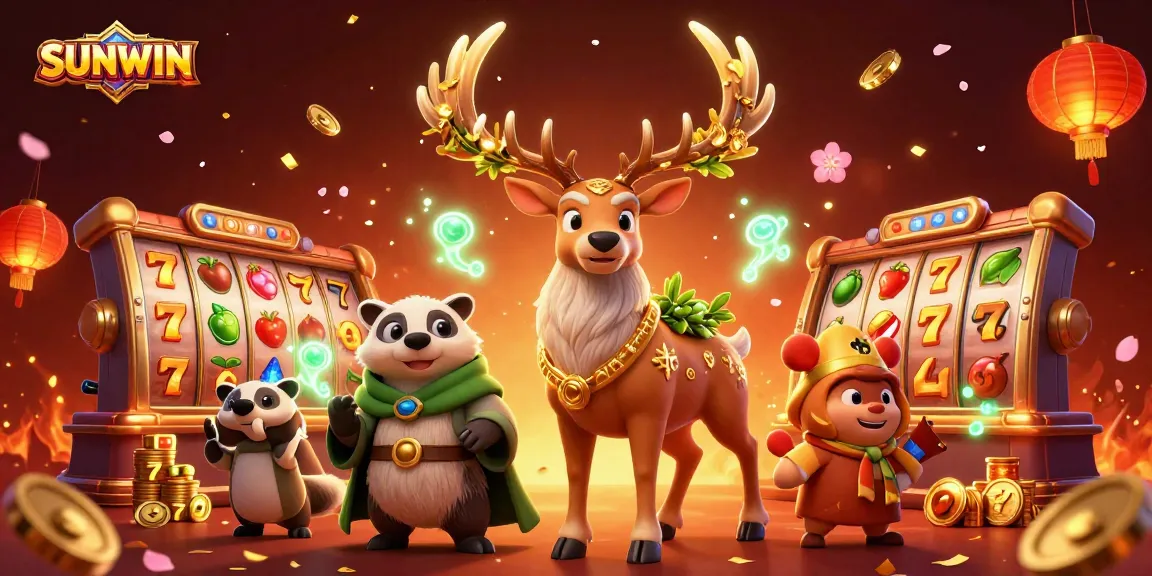SUNWIN captivates players with a vibrant casino scene featuring a druid stag and dynamic slot elements.