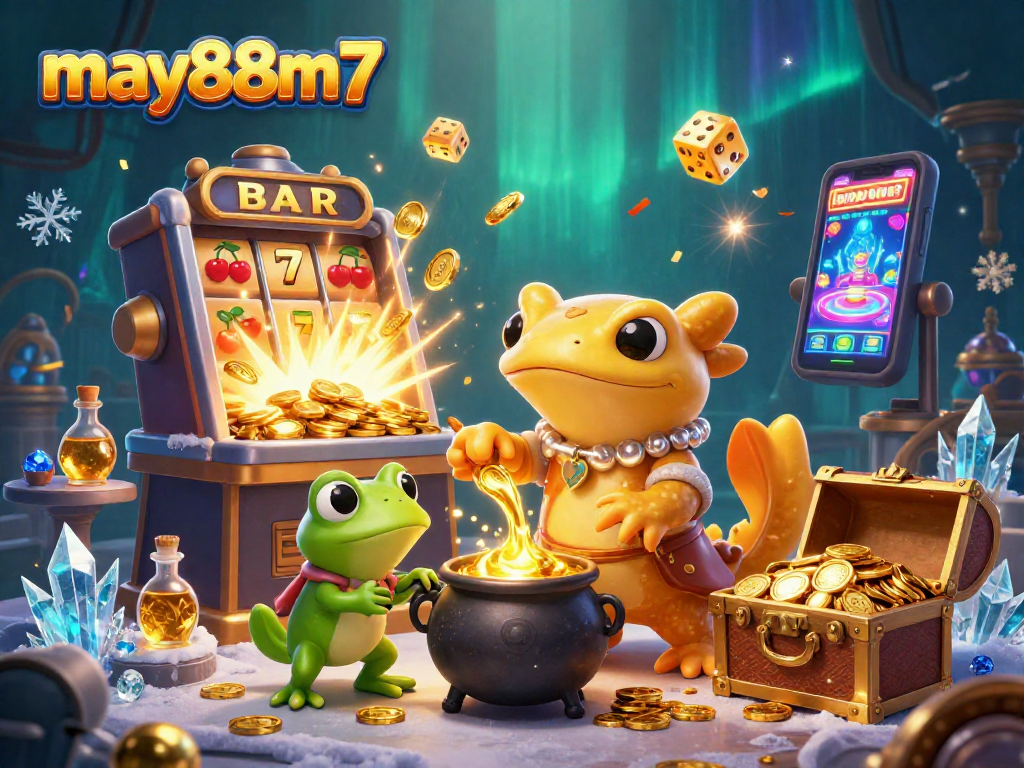 Experience the magic of may88m7 with a golden salamander alchemist creating fortune in a dynamic casino scene.