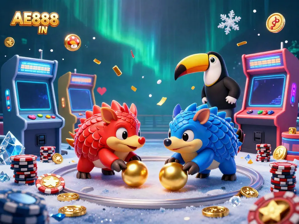 Experience dynamic gaming action with AE888 IN featuring vibrant pangolins in a captivating casino scene.