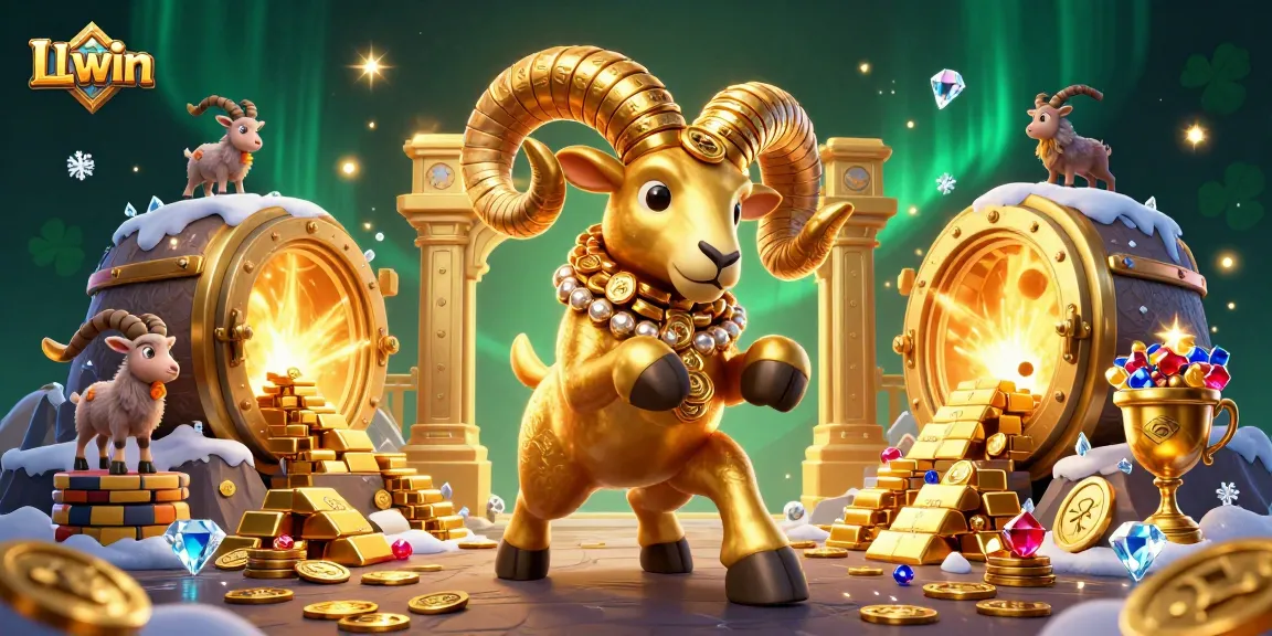 Engage in thrilling gameplay at LLwin with a golden ram charging through a sparkling casino atmosphere.