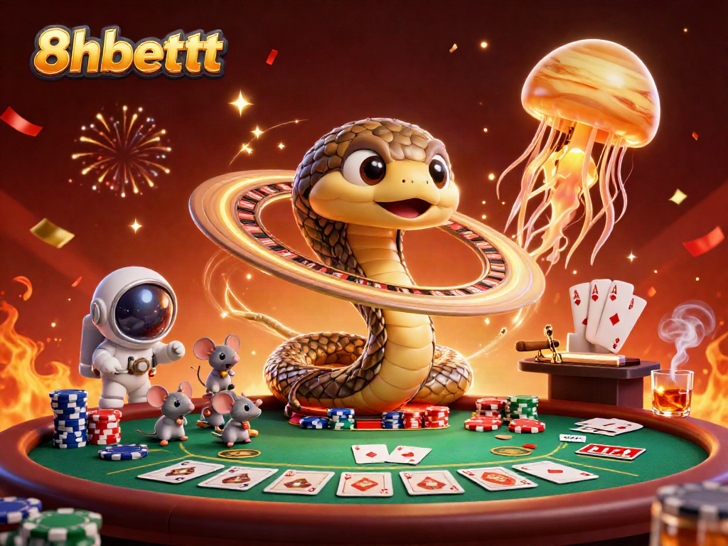 Witness the excitement at 8xbetttt with a cosmic gambling scene featuring a roulette snake!