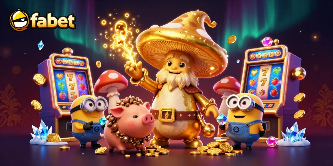 Spin to win with fabet's magical golden mushroom wizard and vibrant slot machines in action.