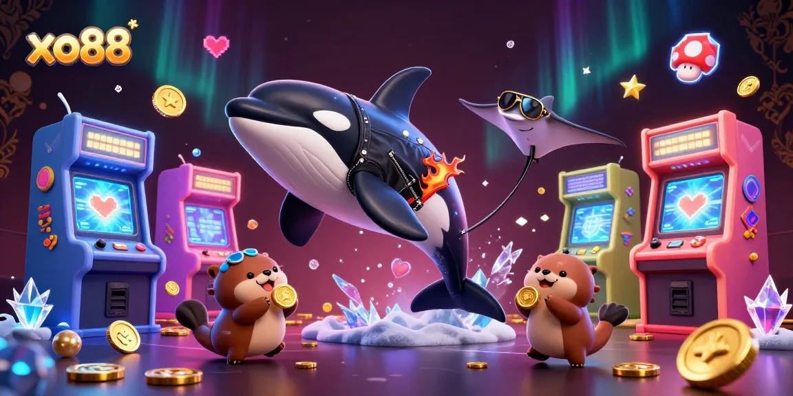 Action-packed scene featuring characters celebrating with coins at xo88 casino.