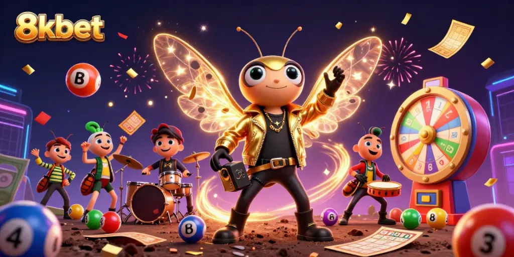 Experience the excitement of 8xbet with vibrant lottery elements and energetic characters.