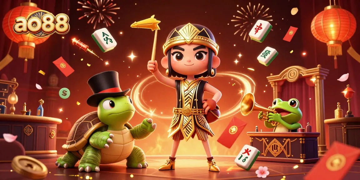 Join the excitement at ao88 with vibrant casino characters celebrating luck and fortune amid a festive atmosphere.