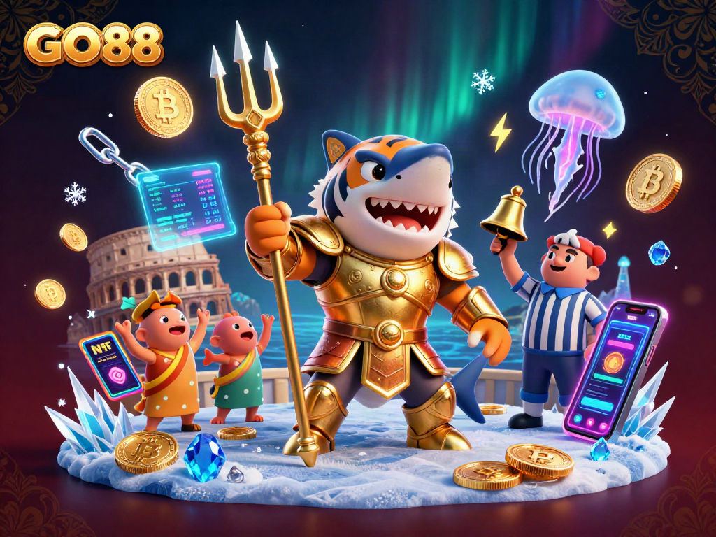 Engage with GO88's vibrant underwater casino world featuring dynamic game elements and characters.