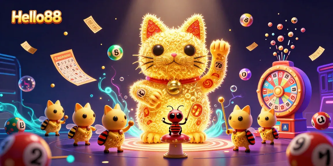 Engage with the thrilling world of Hello88's vibrant casino experience featuring a lucky cat illustration.