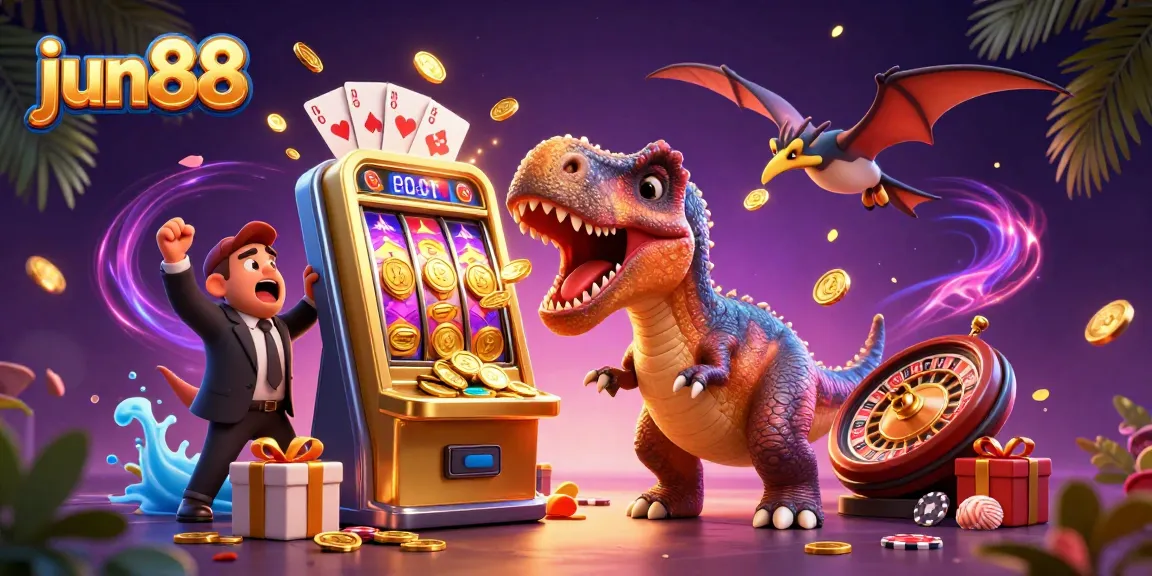 Experience huge wins at jun88 with a pachycephalosaurus hitting a golden slot machine jackpot surrounded by casino magic.