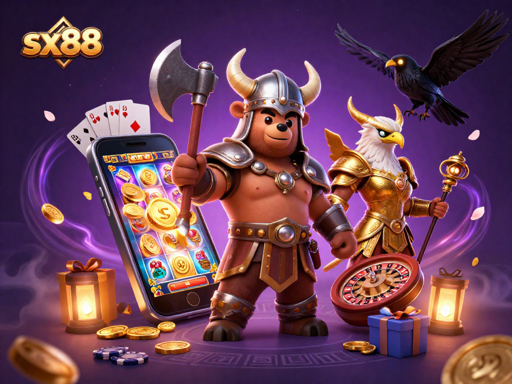 Engage with SX88 casino adventures featuring a Viking bear and Valkyrie eagle in rich detail.