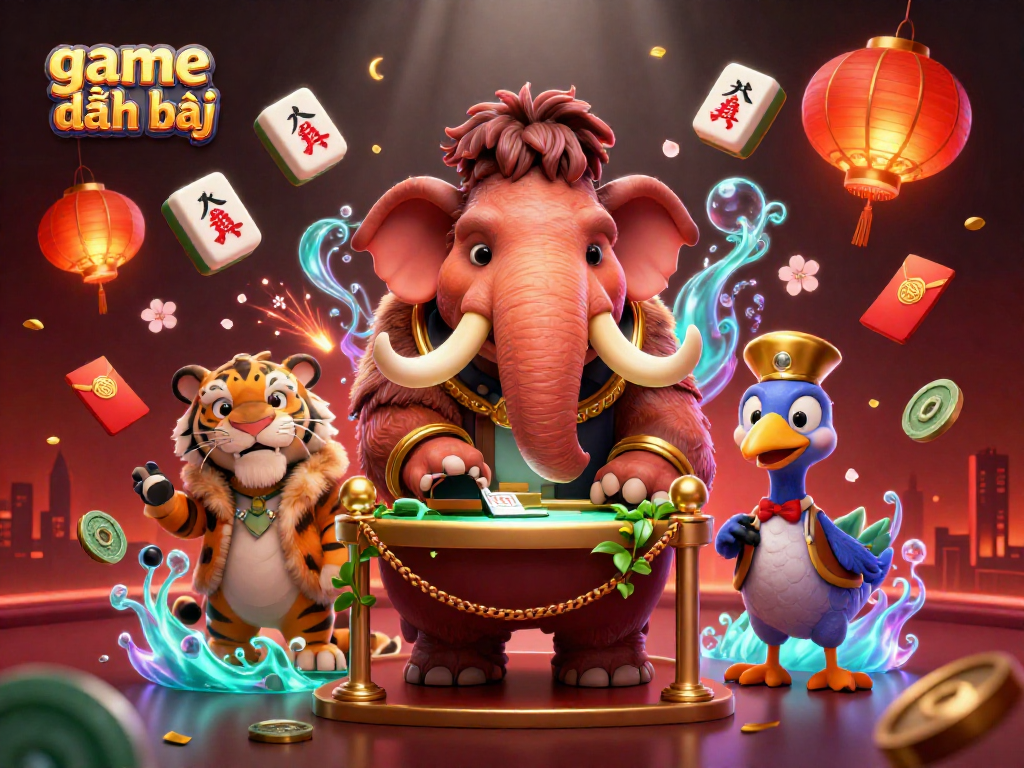 Experience the thrill of game đánh bài in a vibrant online casino scene with engaging characters and festive elements.