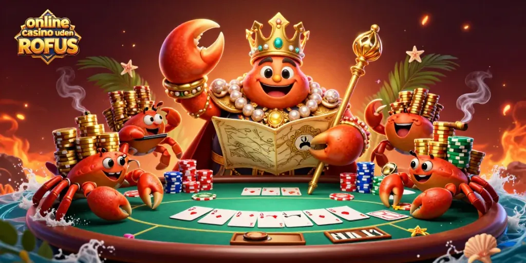 Experience online casino uden ROFUS with a golden crab emperor leading a high-stakes poker scene