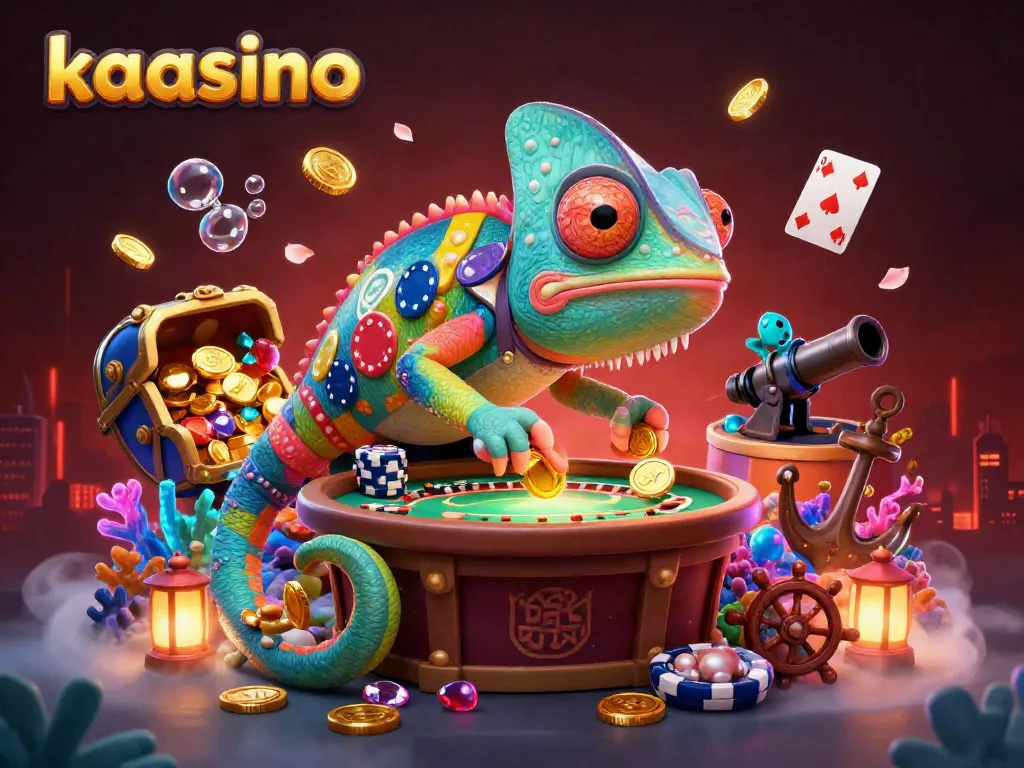 Engage with kaasino's vibrant gaming scene as the chameleon casino owner catches coins!