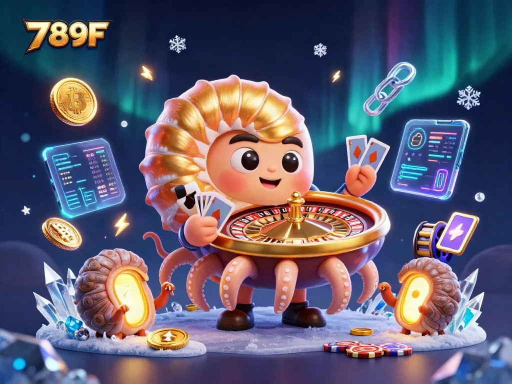 Experience exciting gameplay at 789F with a vibrant 3D casino illustration featuring a nautilus roulette wheel.