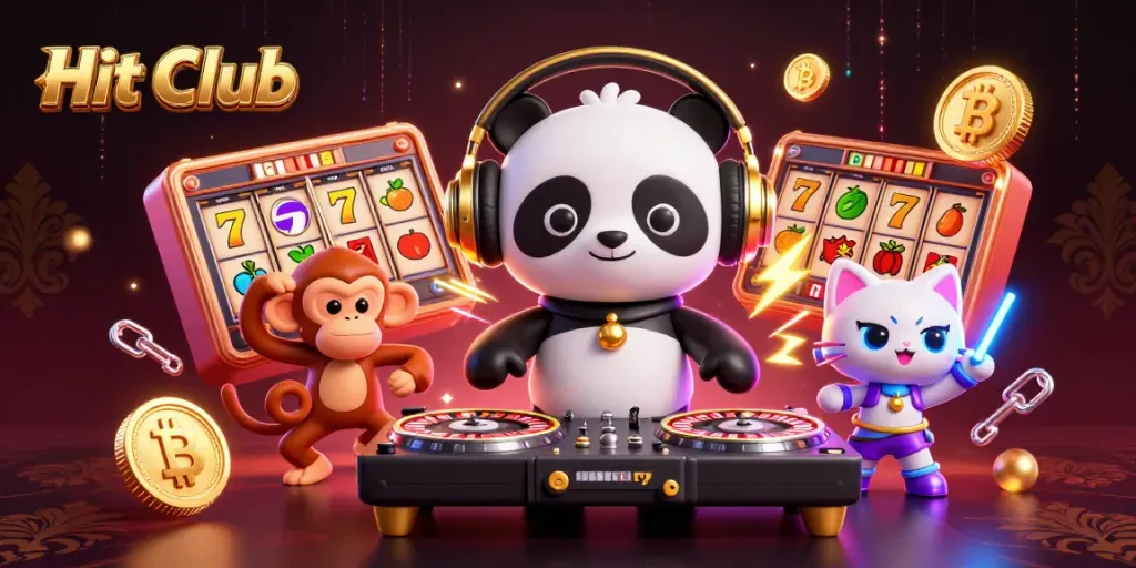 Join the Hit Club and play slots with vibrant characters in this energetic casino scene.