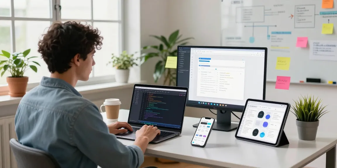 Build internal tools with AI in a modern workspace, showcasing collaboration and creativity.