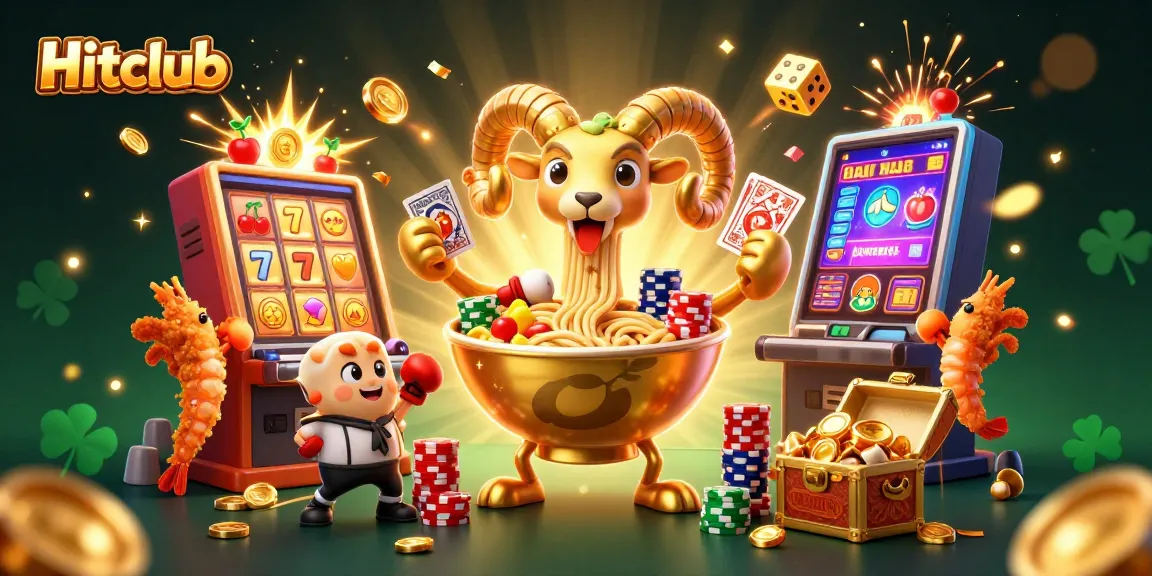 Experience gaming excitement with Hitclub's dynamic casino scene featuring animated characters and vibrant symbols.
