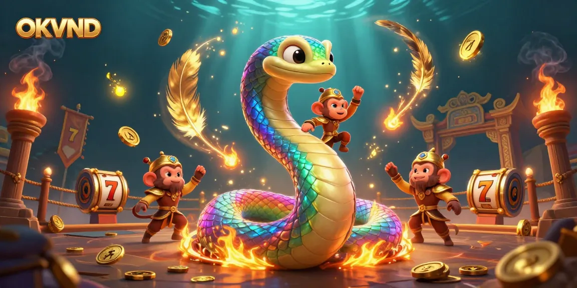 Experience the thrill of OKVND by spinning slot reels amidst a vibrant casino scene.