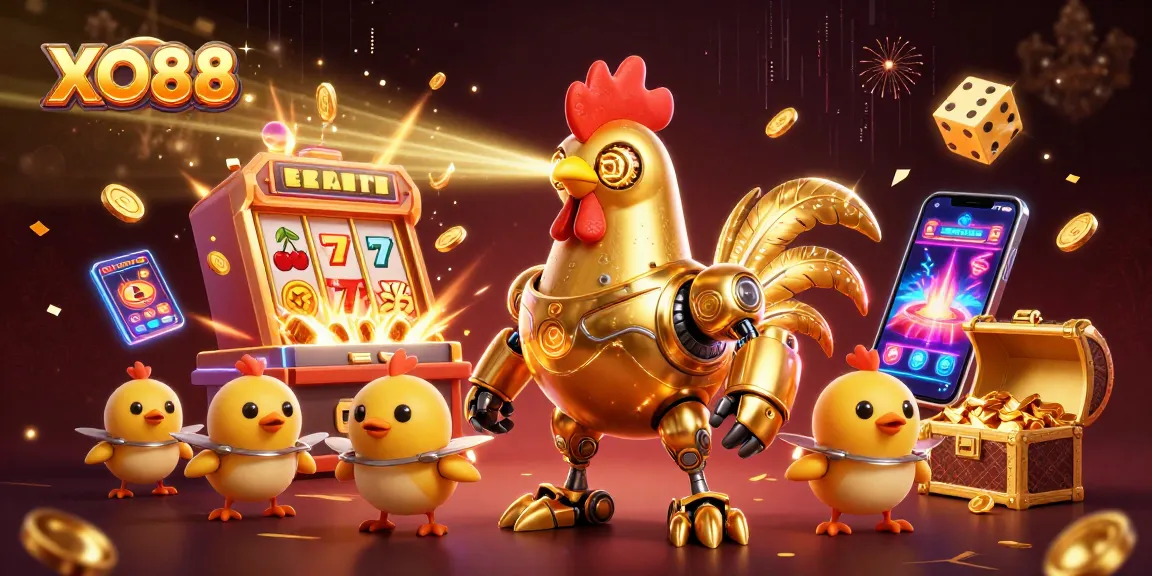 Experience thrilling gameplay excitement with XO88's vibrant casino universe illustrated in a dynamic 3D scene.