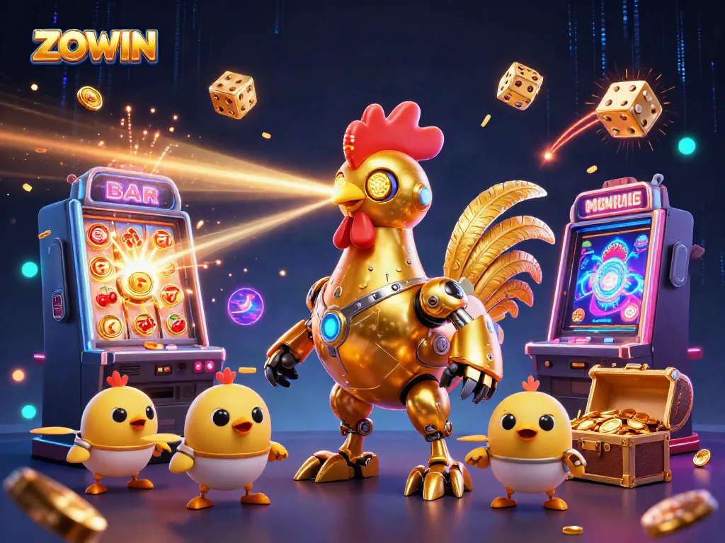 ZOWIN engages players with a spectacular 3D casino scene filled with dazzling slot machines and golden treasures.